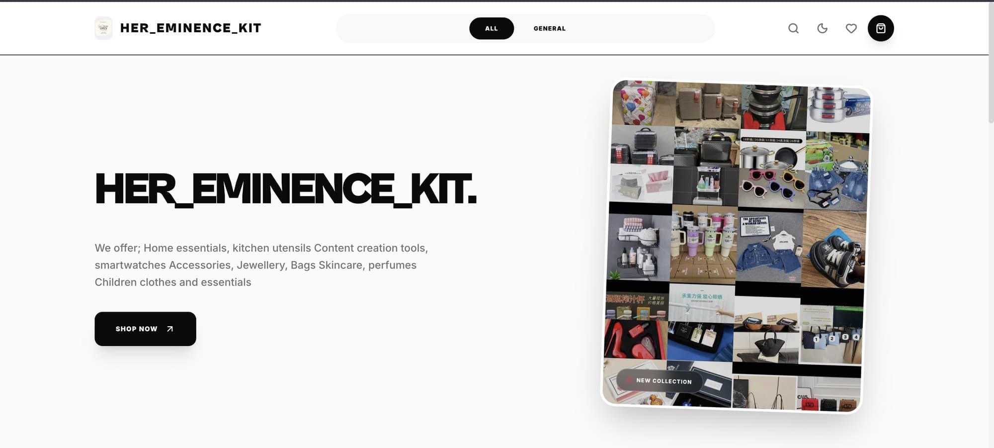 A Presency storefront for a home and lifestyle shop